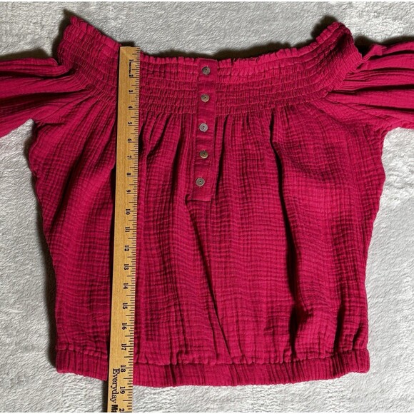 Evereve Roan + Ryan Women’s Size Small Fuchsia Kamryn Gauze Off Shoulder Top - Picture 5 of 10